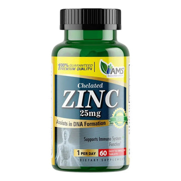 AMS Chelated Zinc 25mg Tablets for Immunity Support, 60 Tablets