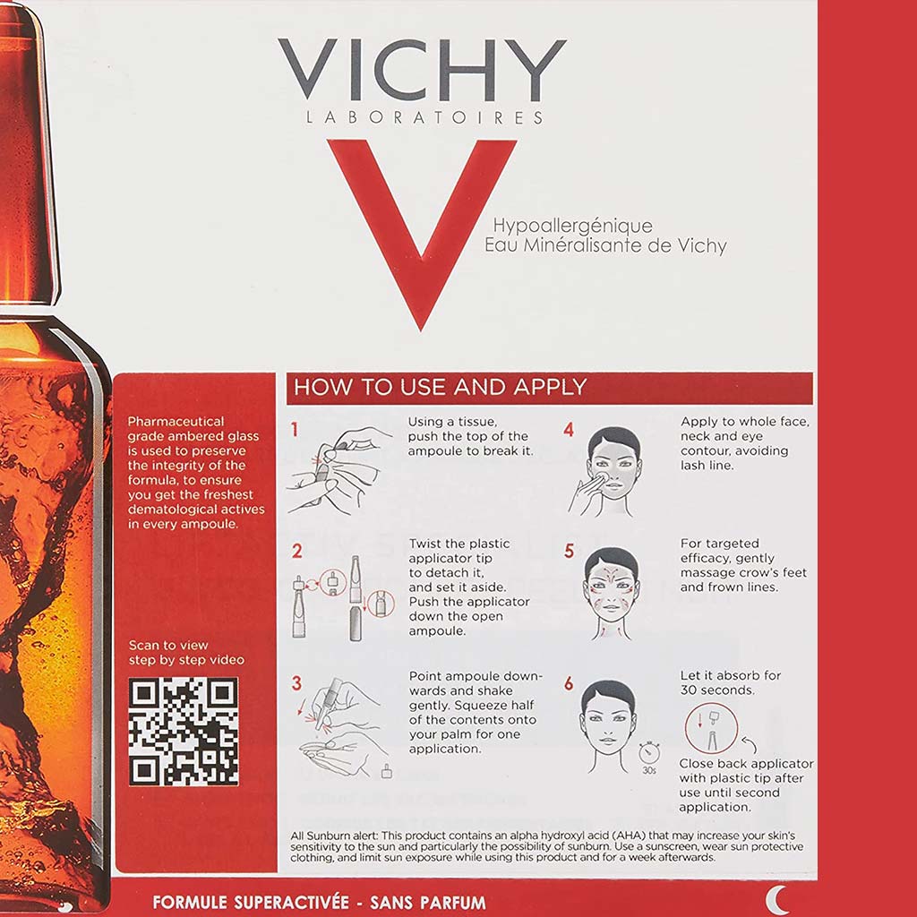 Vichy Liftactiv Glyco-C Night Peel Ampoule 2ml For Hyperpigmentation With Glycolic acid & Vitamin C, Pack of 30's - Easy Pharmacy LLC