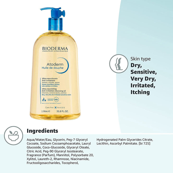Bioderma Atoderm Nourishing Anti irritation Shower Oil For Irritated And Dry Sensitive Skin 1L - Easy Pharmacy LLC