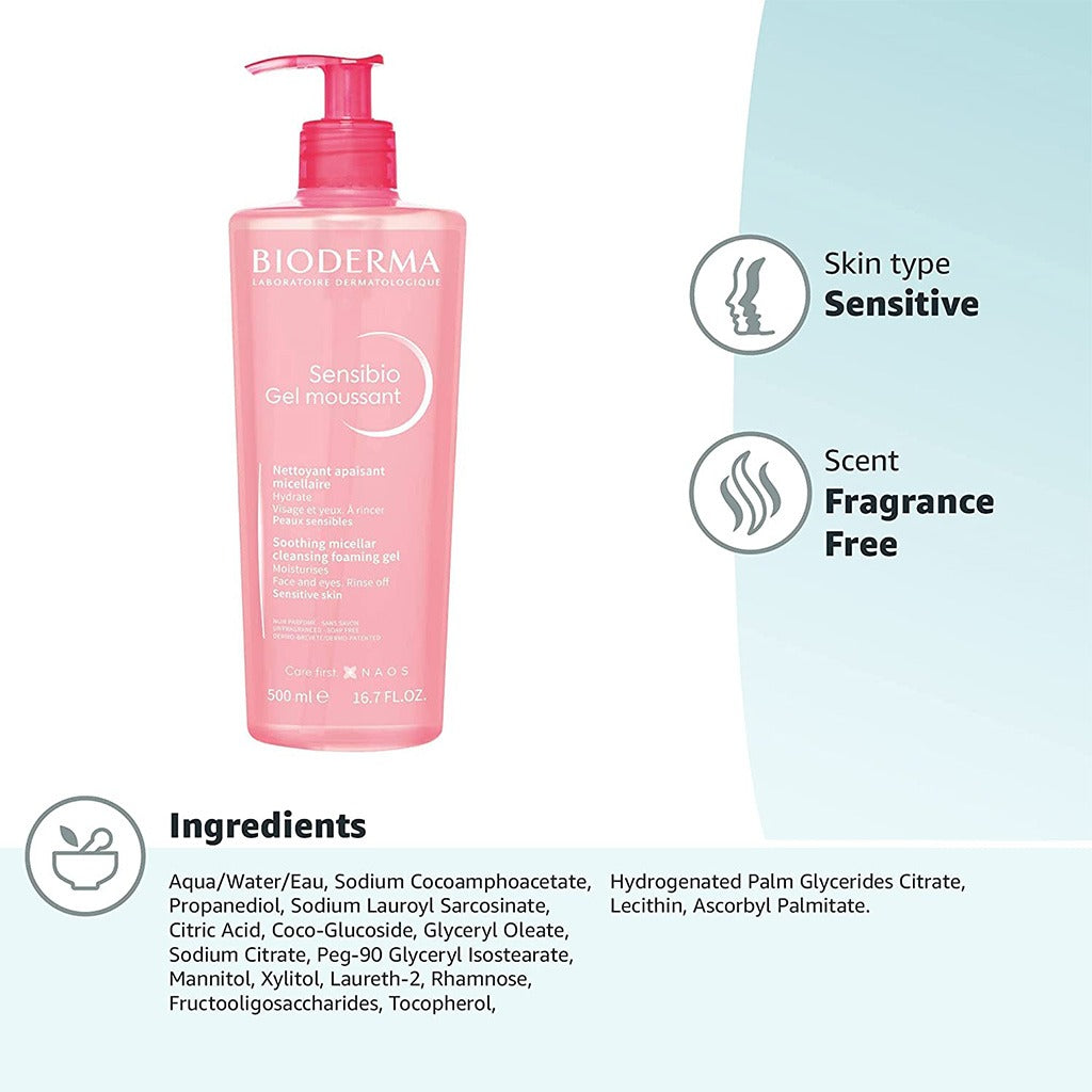 Bioderma Sensibio Soothing Micellar Cleansing Foaming Gel For Sensitive Skin 500 mL - Easy Pharmacy LLC