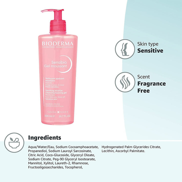 Bioderma Sensibio Soothing Micellar Cleansing Foaming Gel For Sensitive Skin 500 mL - Easy Pharmacy LLC