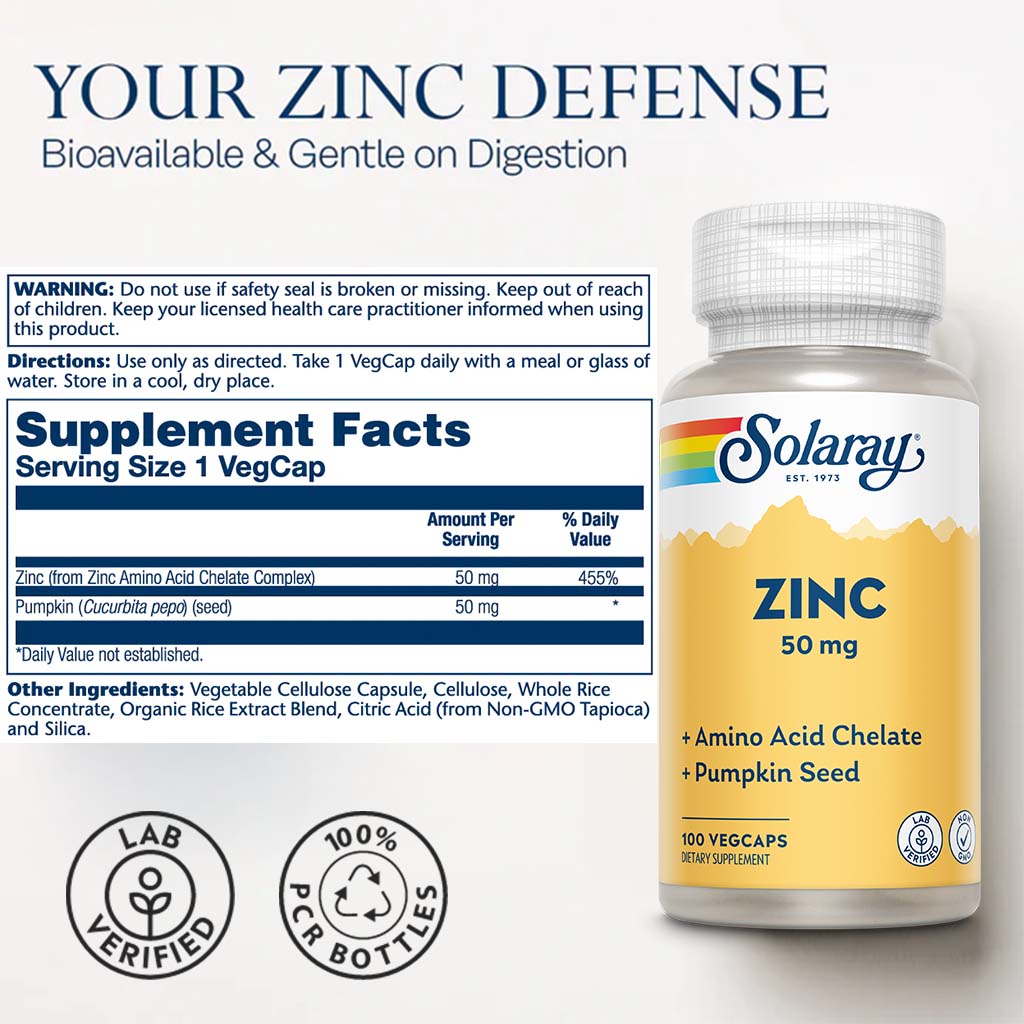 Solaray Zinc 50 mg Veg Capsules 100's - Easy Pharmacy LLC