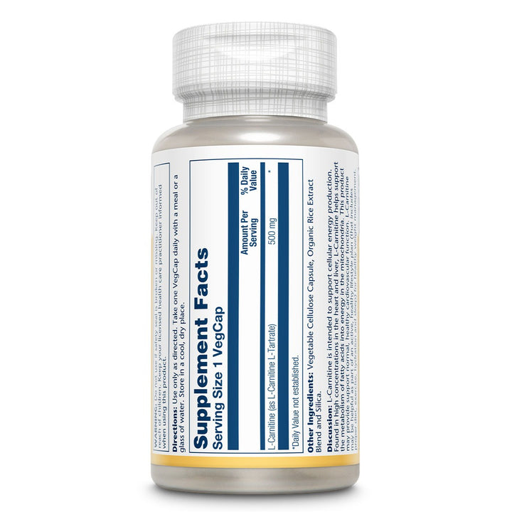 Solaray L- Carnitine 500mg Veg Capsules, Pack of 60's - Easy Pharmacy LLC