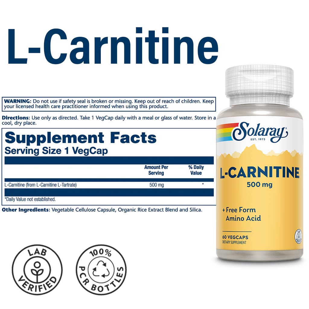 Solaray L- Carnitine 500mg Veg Capsules, Pack of 60's - Easy Pharmacy LLC