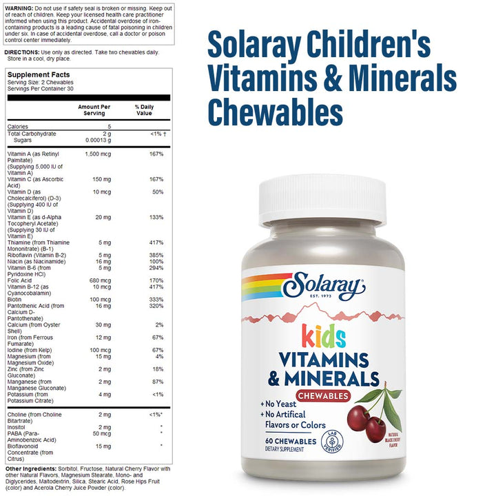 Solaray Kids Vitamins & Minerals Chewables, Pack of 60's - Easy Pharmacy LLC