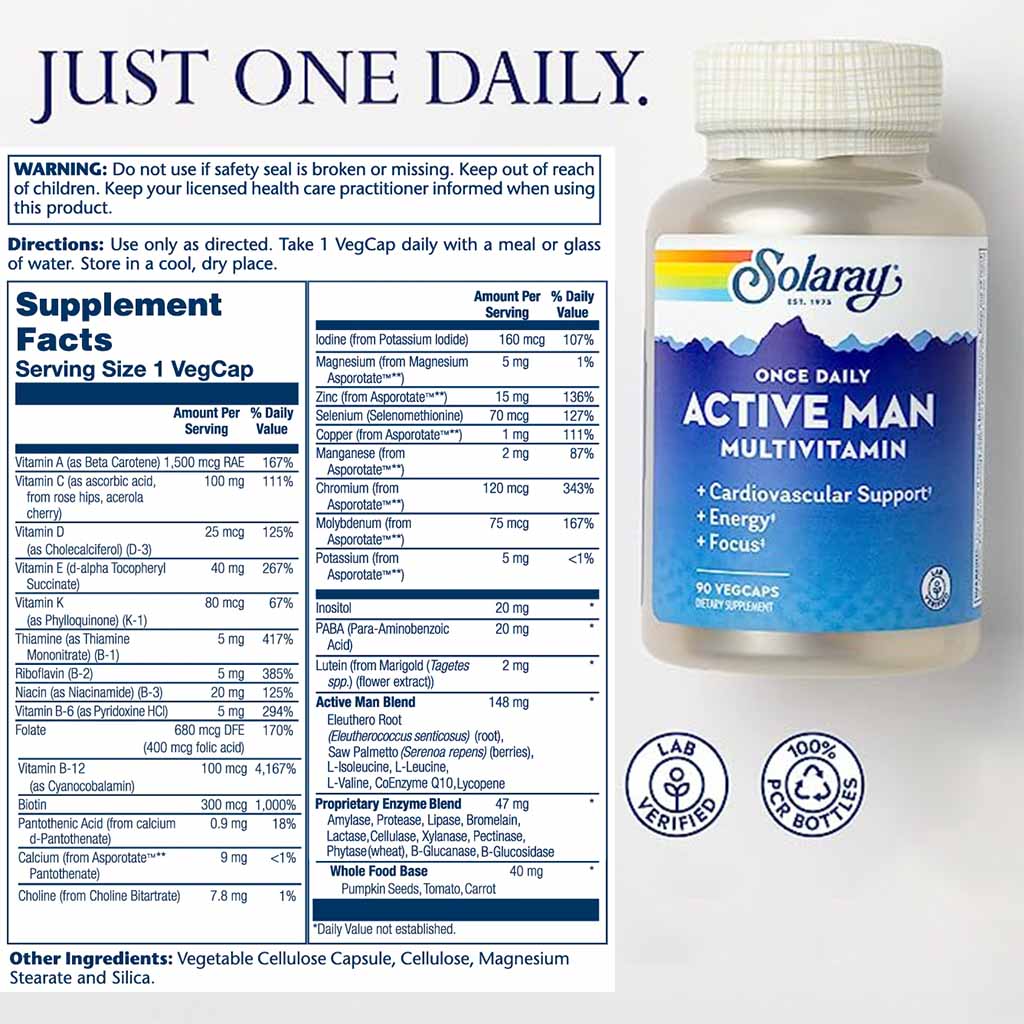 Solaray Once Daily Active Man Multivitamin Supplement Capsules, Pack of 90's - Easy Pharmacy LLC