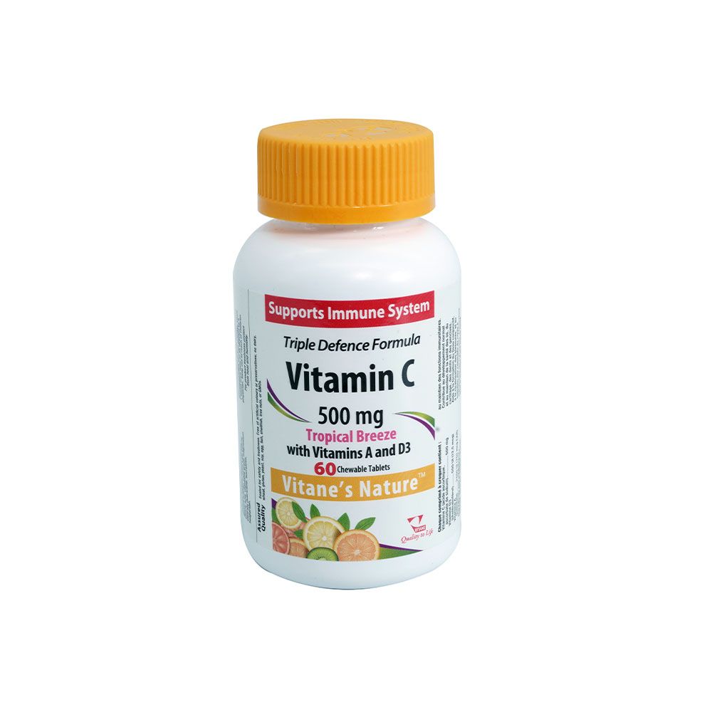 Vitane's Nature Triple Defence With Vitamin C 500mg, A & D3 Tropical Breeze Chewable Tablets, Pack of 60's - Easy Pharmacy LLC