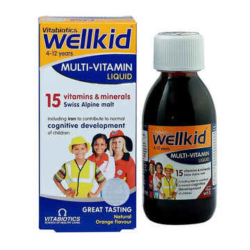 Vitabiotics Wellkid Multivitamin Orange Flavoured Liquid For Children 150ml With Vitamins A C D And Iodine