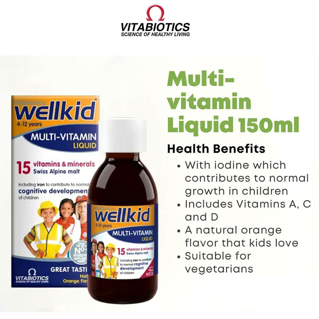 Vitabiotics Wellkid Multivitamin Orange Flavoured Liquid For Children 150ml - Easy Pharmacy LLC