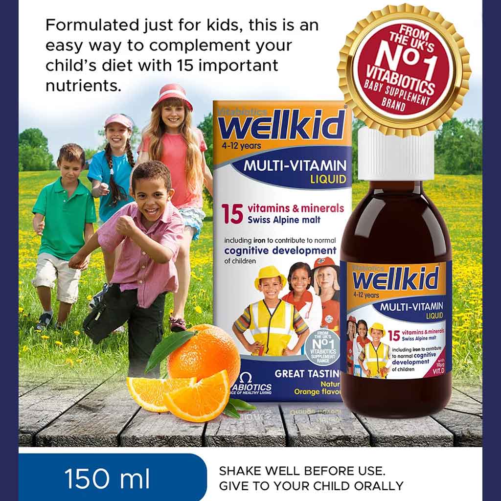 Vitabiotics Wellkid Multivitamin Orange Flavoured Liquid For Children 150ml - Easy Pharmacy LLC