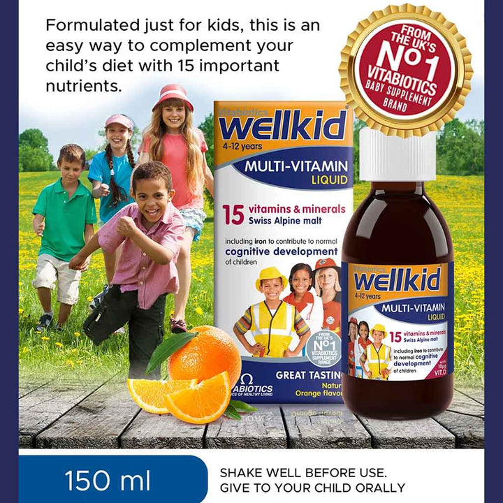 Vitabiotics Wellkid Multivitamin Orange Flavoured Liquid For Children 150ml - Easy Pharmacy LLC