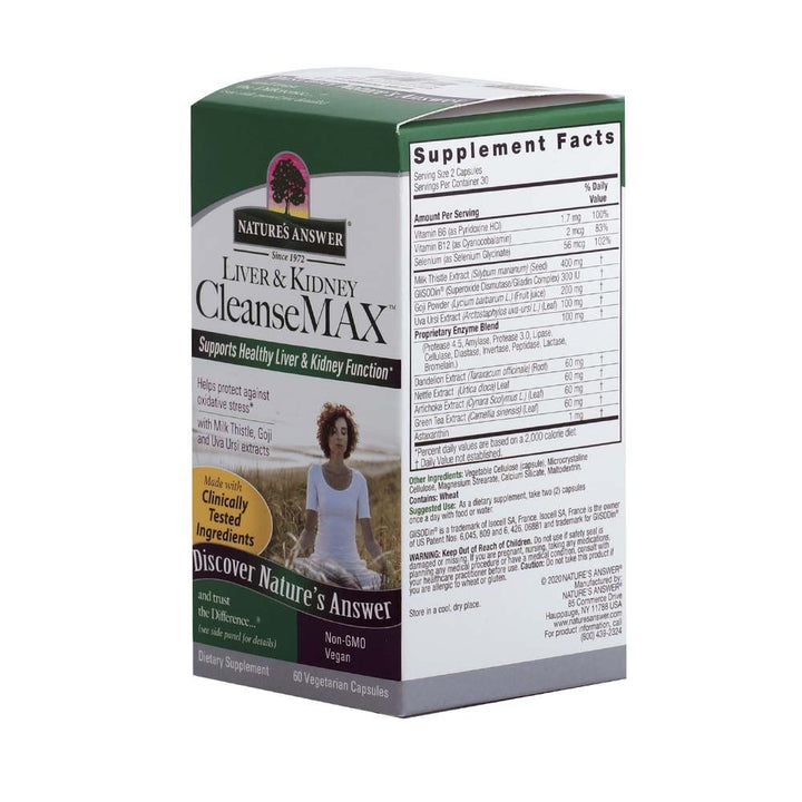 Nature's Answer Liver & Kidney Cleanse Max Vegetarian Capsules, Pack of 60's - Easy Pharmacy LLC