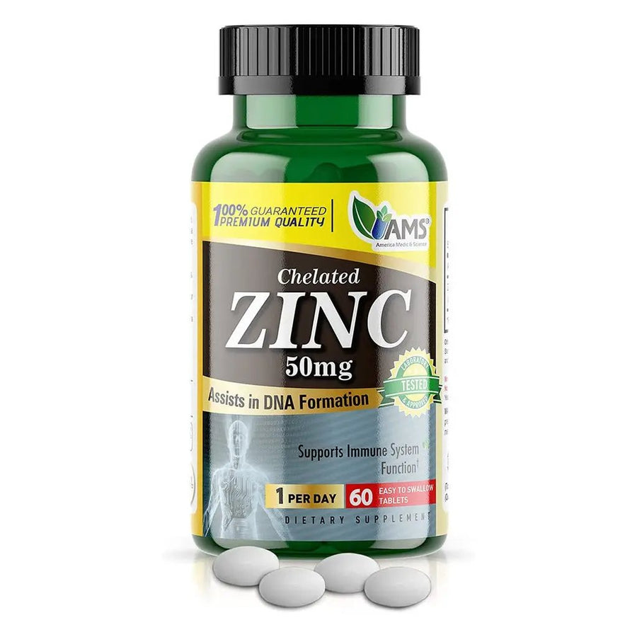 AMS Chelated Zinc 50mg Tablets for Immunity Support, 60 Tablets