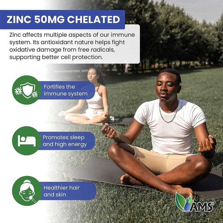 AMS Chelated Zinc 50 mg Tablets For Immunity Support, Pack of 60's - Easy Pharmacy LLC