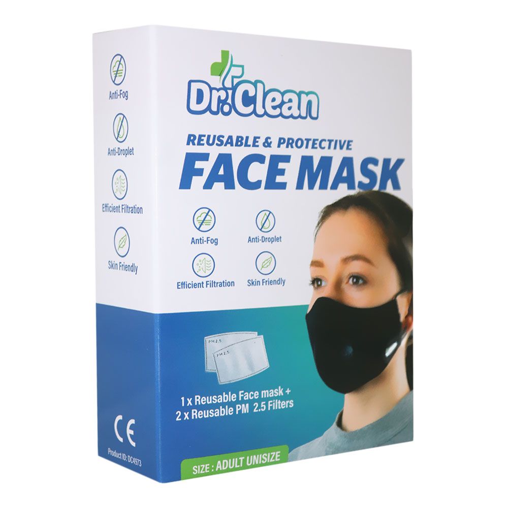 Dr. Clean Reusable & Protective Face Mask Adult Black 1's - Easy Pharmacy LLC