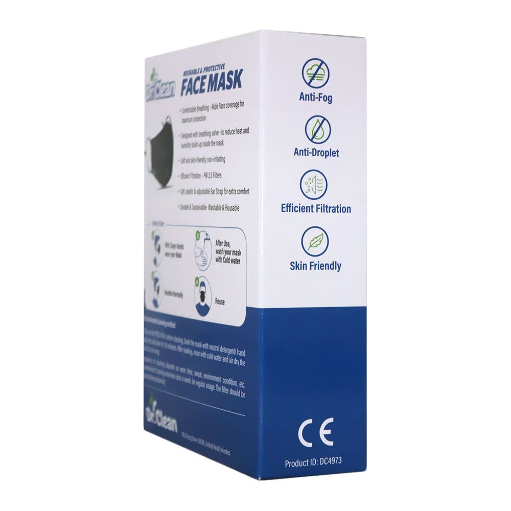 Dr. Clean Reusable & Protective Face Mask Adult Black 1's - Easy Pharmacy LLC