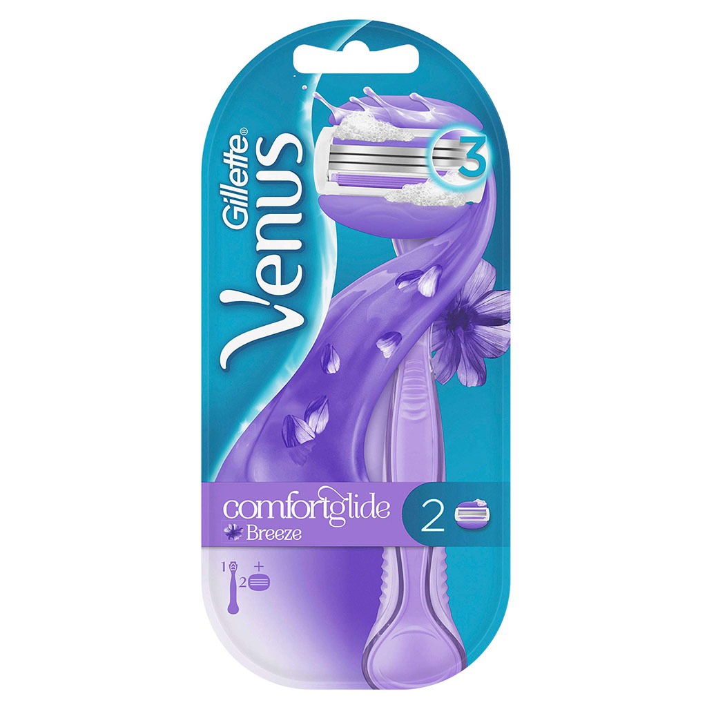 Gillette Venus Comfortglide Breeze Women's Razor, Pack of 1 Handle + 2 Blades - Easy Pharmacy LLC