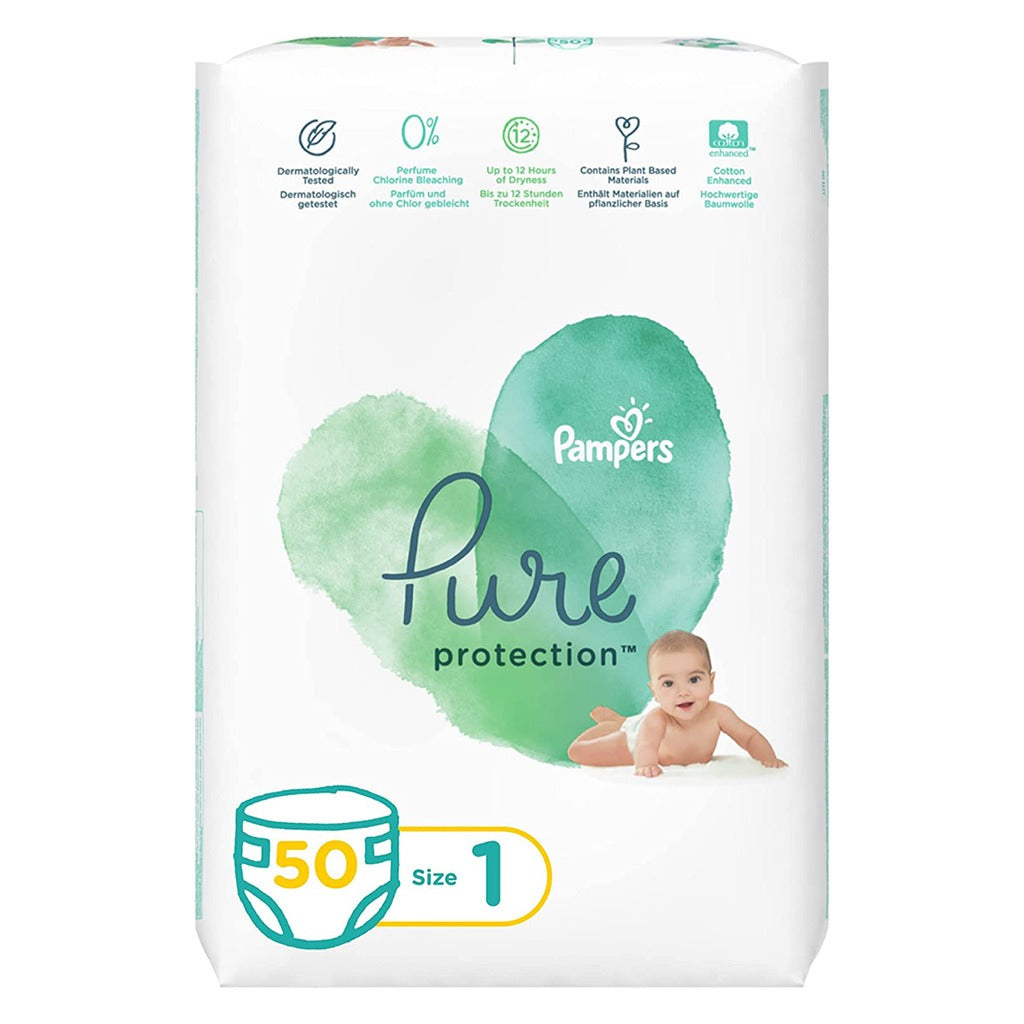 Pampers Pure Protection Premium Cotton Newborn Baby Diapers, Size 1, 2-5Kg, Pack of 50's - Easy Pharmacy LLC