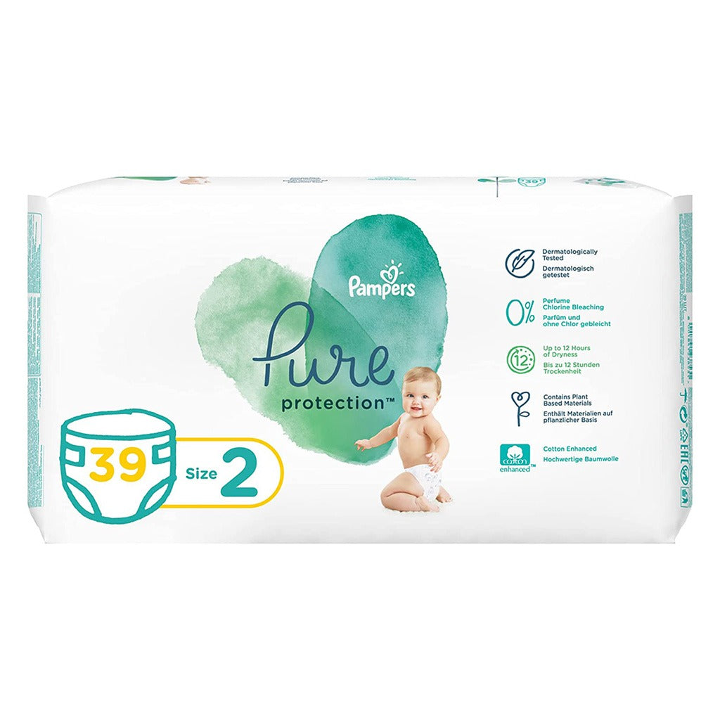 Pampers Pure Protection Premium Cotton Baby Diapers, Size 2, 4-8Kg, Pack of 39's - Easy Pharmacy LLC