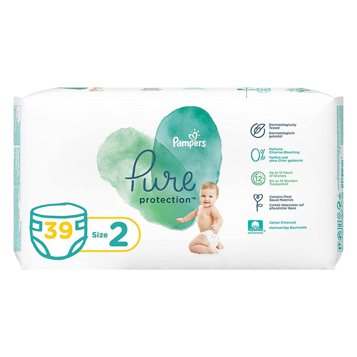 Pampers Pure Protection Premium Cotton Baby Diapers, Size 2, 4-8Kg, Pack of 39's - Easy Pharmacy LLC