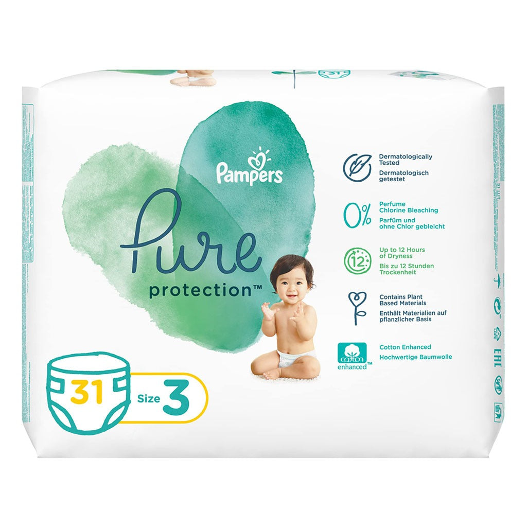 Pampers Pure Protection Premium Cotton Baby Diapers, Size 3, 6-10Kg, Pack of 31's - Easy Pharmacy LLC