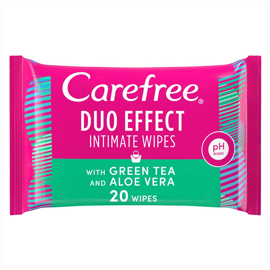 Carefree Duo Effect Intimate Wipes With Green Tea and Aloe Vera, Pack of 20's - Easy Pharmacy LLC