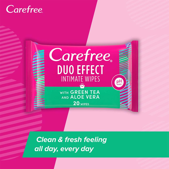 Carefree Duo Effect Intimate Wipes With Green Tea and Aloe Vera, Pack of 20's - Easy Pharmacy LLC