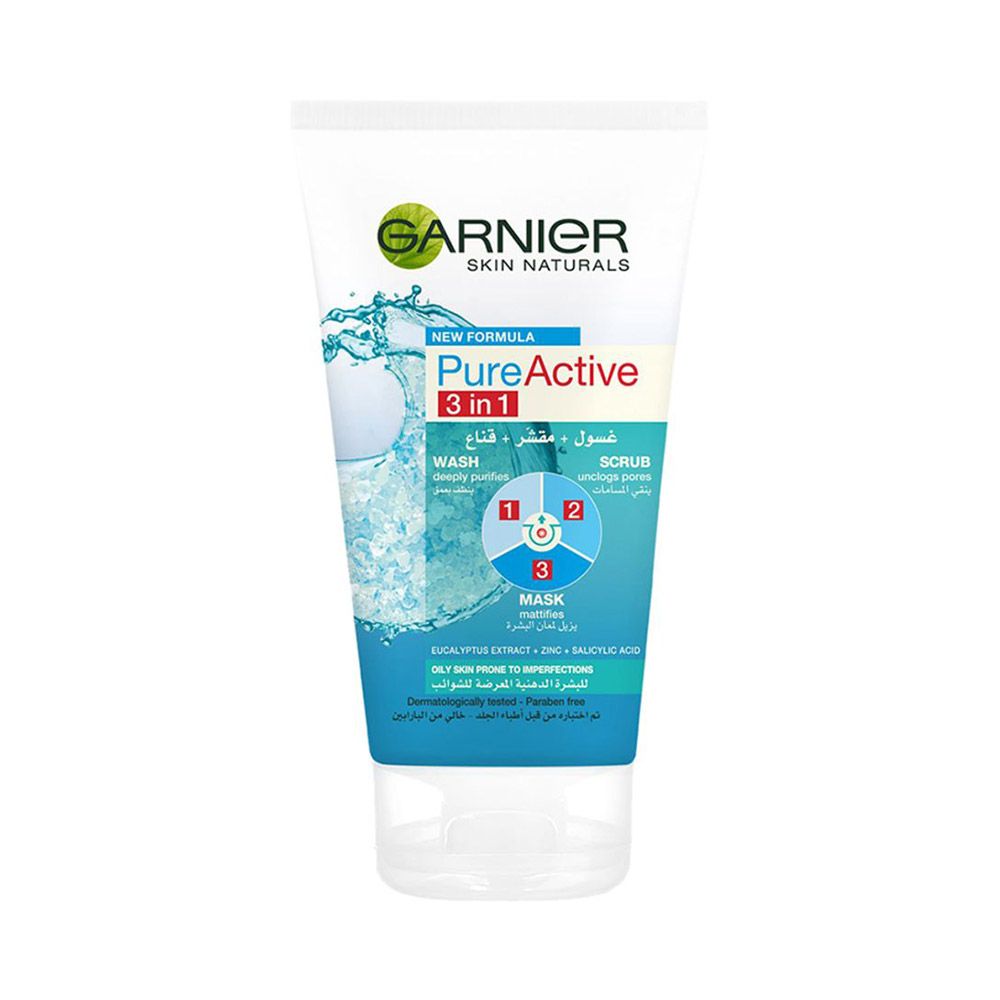 Garnier SkinActive Pure Active 3-in-1 Wash Scrub and Mask 150 mL - Easy Pharmacy LLC