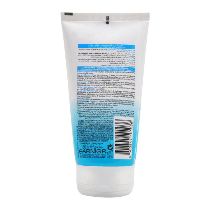 Garnier SkinActive Pure Active 3-in-1 Wash Scrub and Mask 150 mL - Easy Pharmacy LLC