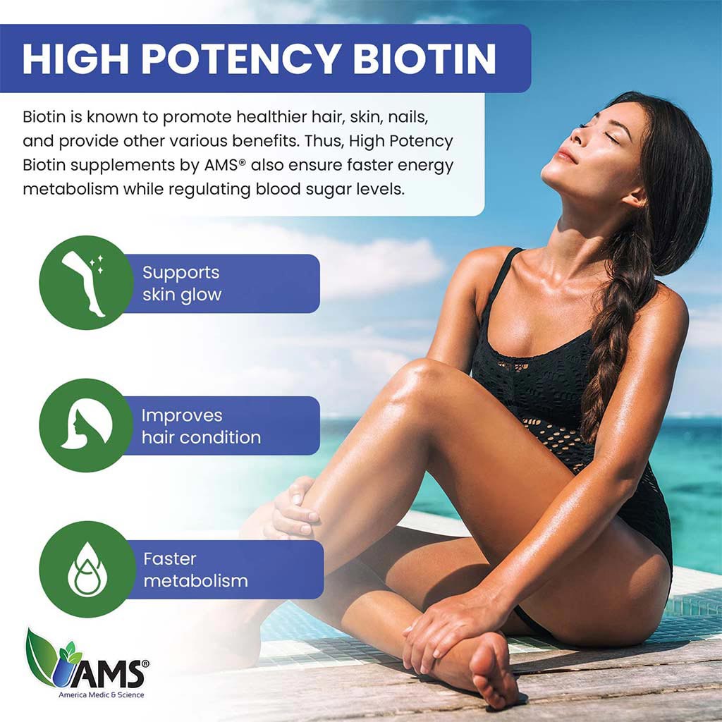 AMS Biotin 5000 mcg Tablet, Vitamin Supplement For Hair, Skin And Nails, Pack of 60's - Easy Pharmacy LLC
