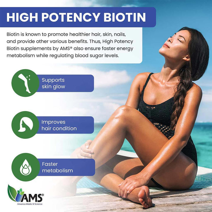 AMS Biotin 5000 mcg Tablet, Vitamin Supplement For Hair, Skin And Nails, Pack of 60's - Easy Pharmacy LLC
