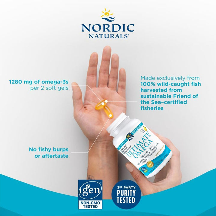 Nordic Naturals Ultimate Omega 3 1280mg Per Serving Fish Oil Supplement Softgels, Pack of 60's - Easy Pharmacy LLC