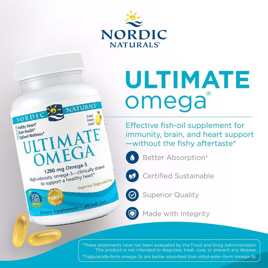 Nordic Naturals Ultimate Omega 3 1280mg Per Serving Fish Oil Supplement Softgels, Pack of 60's - Easy Pharmacy LLC