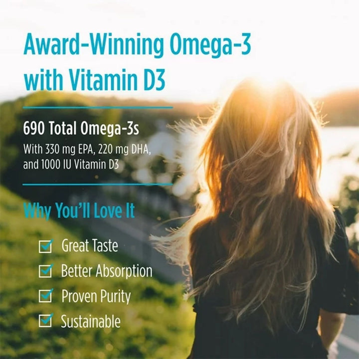 Nordic Naturals Omega 3D Omega 3 + Vitamin D3 Fish Oil Supplement Softgels - Lemon Flavour, Pack of 60's - Easy Pharmacy LLC
