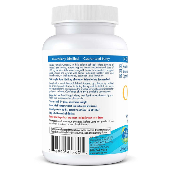 Nordic Naturals Omega 3 690mg Per Serving Fish Oil Supplement Softgels, Pack of 60's - Easy Pharmacy LLC