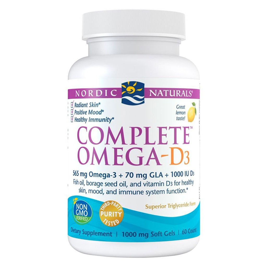 Nordic Naturals Complete Omega-D3 Omega 3 6 9 + Vitamin D3 Fish Oil Supplement Softgels - Lemon Flavour, Pack of 60's - Easy Pharmacy LLC