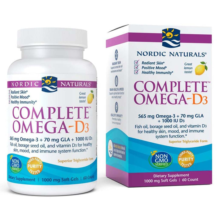 Nordic Naturals Complete Omega-D3 Omega 3 6 9 + Vitamin D3 Fish Oil Supplement Softgels - Lemon Flavour, Pack of 60's - Easy Pharmacy LLC