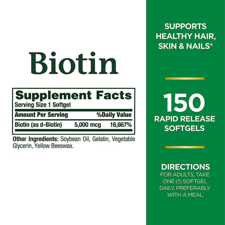 Nature's Bounty Biotin 5000 mcg Softgels 150's - Easy Pharmacy LLC