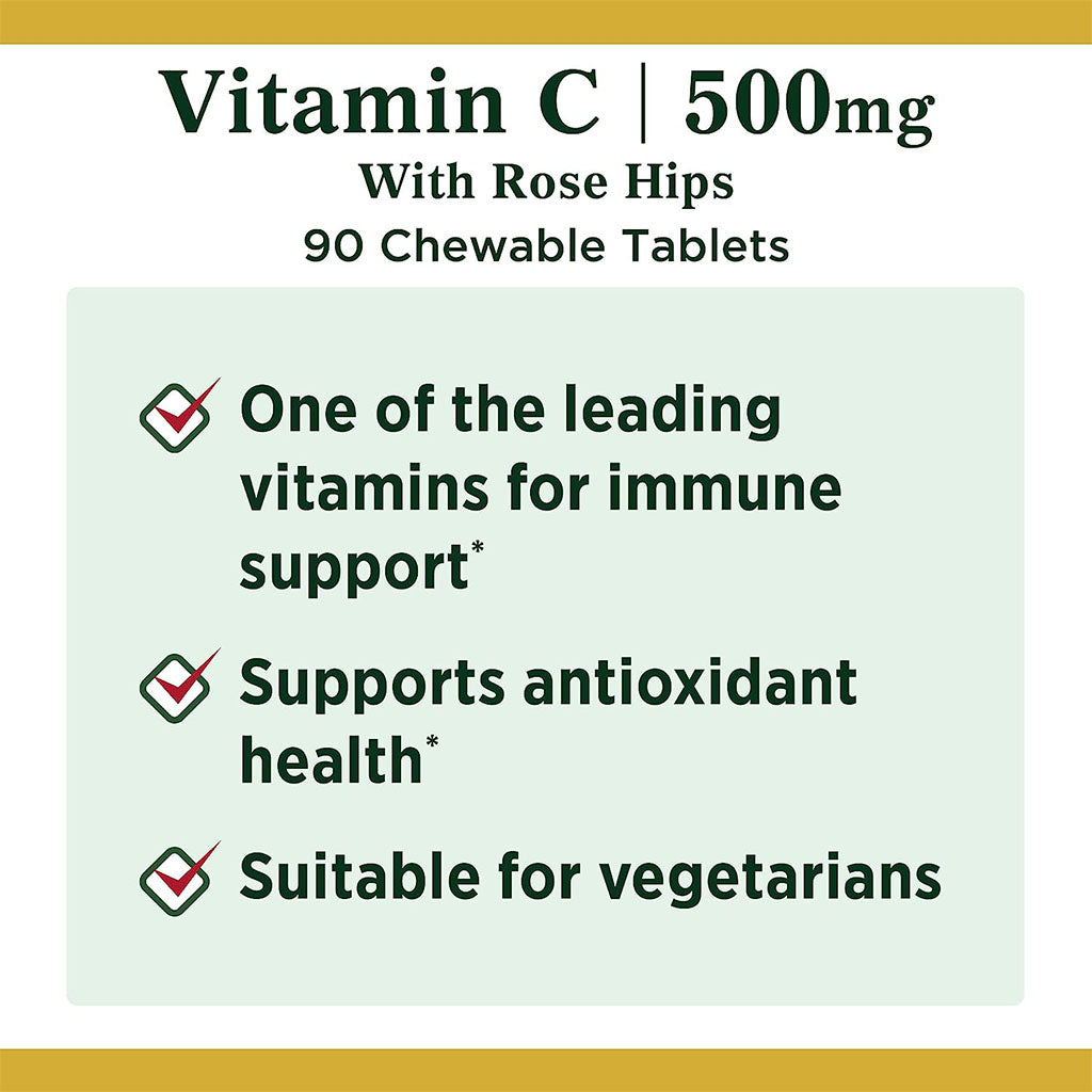 Nature's Bounty C 500 mg with Rose Hips Chewable Tablets 90's - Easy Pharmacy LLC