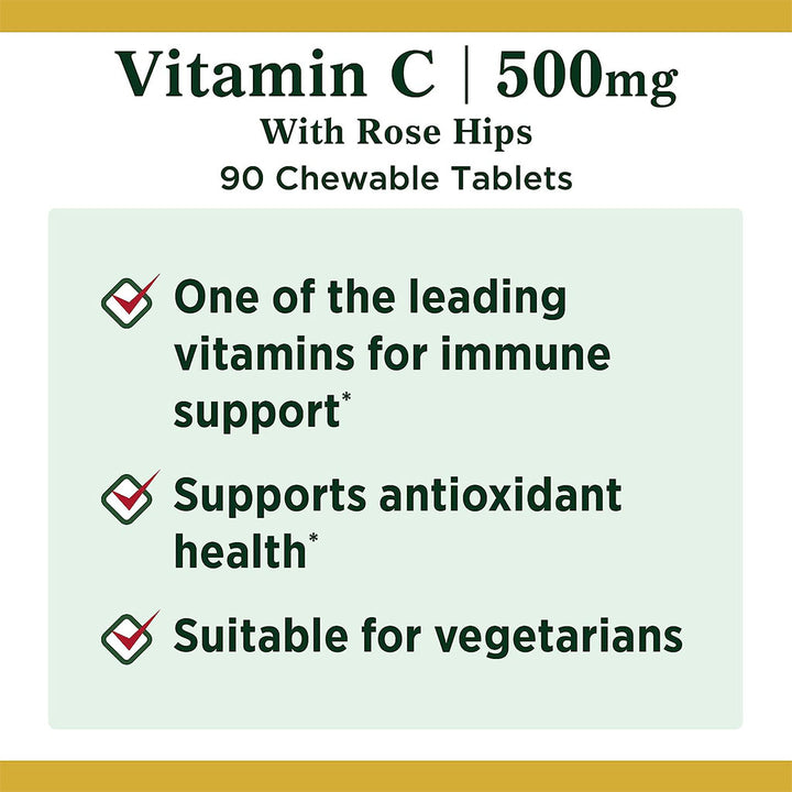 Nature's Bounty C 500 mg with Rose Hips Chewable Tablets 90's - Easy Pharmacy LLC