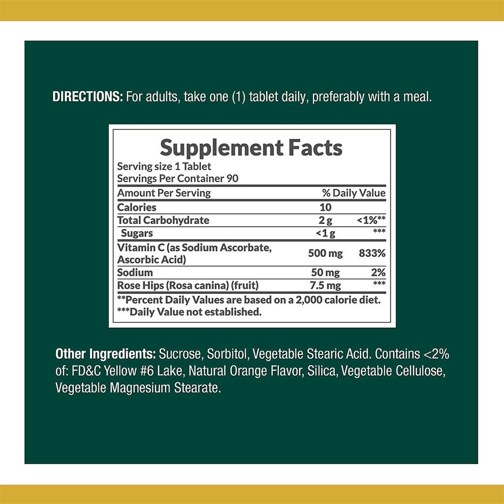 Nature's Bounty C 500 mg with Rose Hips Chewable Tablets 90's - Easy Pharmacy LLC