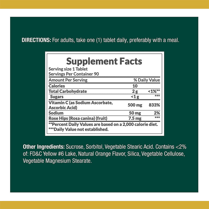 Nature's Bounty C 500 mg with Rose Hips Chewable Tablets 90's - Easy Pharmacy LLC