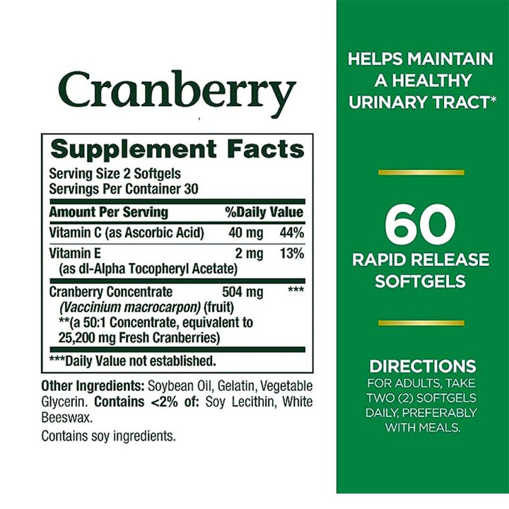 Nature's Bounty Cranberry 25,200 mg with Vitamin C Softgels 60's - Easy Pharmacy LLC