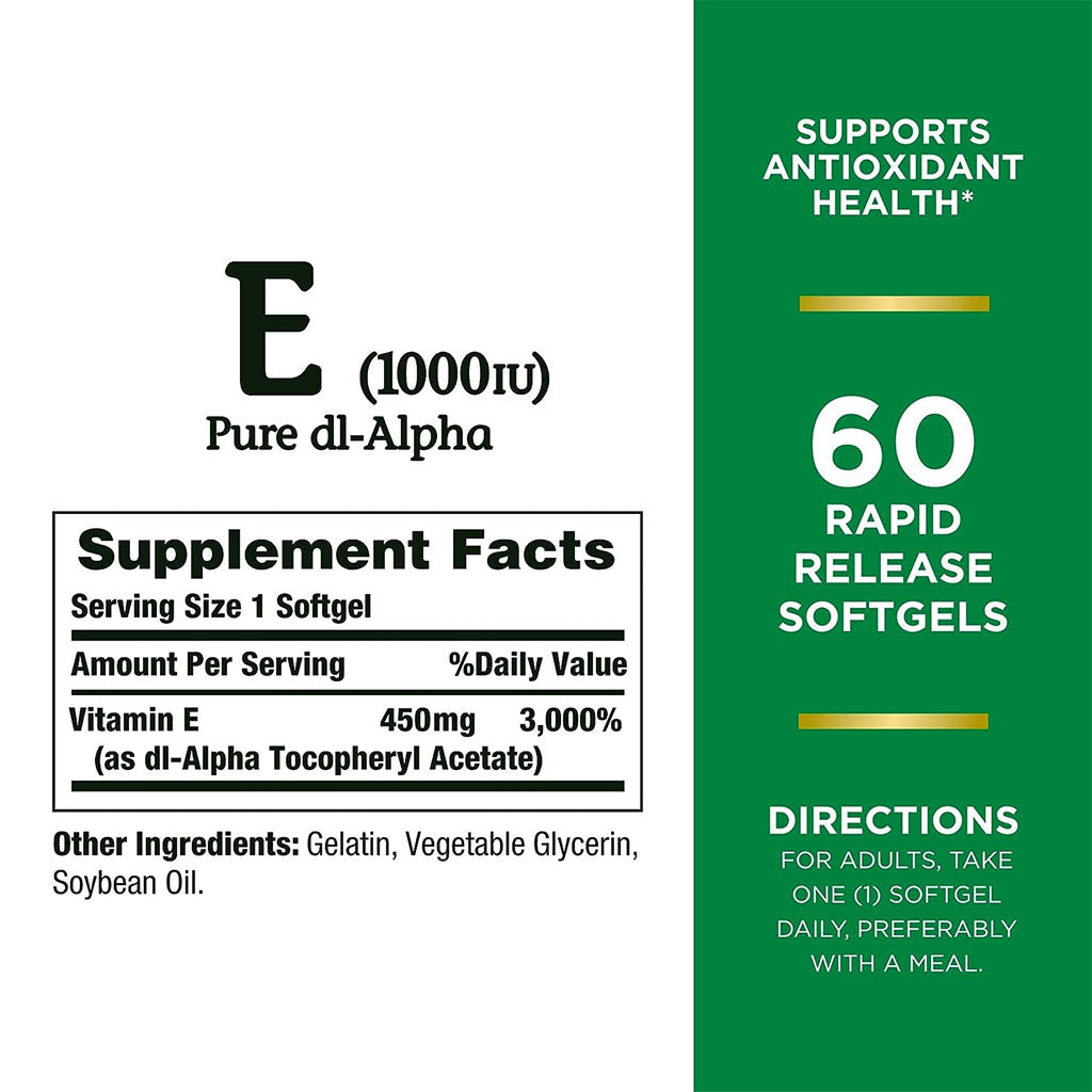 Nature's Bounty E-1000IU Pure dl-Alpha Softgels 50's - Easy Pharmacy LLC