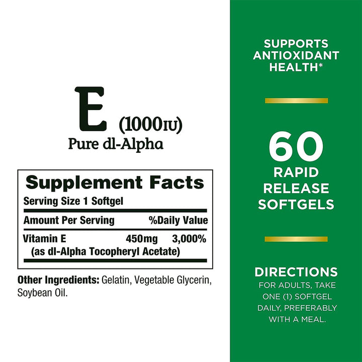 Nature's Bounty E-1000IU Pure dl-Alpha Softgels 50's - Easy Pharmacy LLC