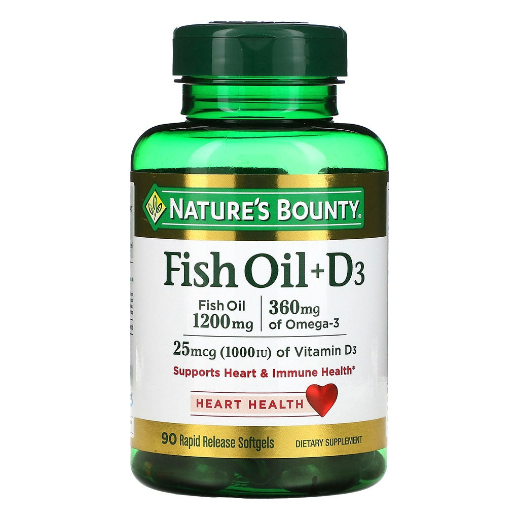 Nature's Bounty 1200mg Fish Oil + 1000IU Vitamin D3 Supplement Softgels, Pack of 90's - Easy Pharmacy LLC