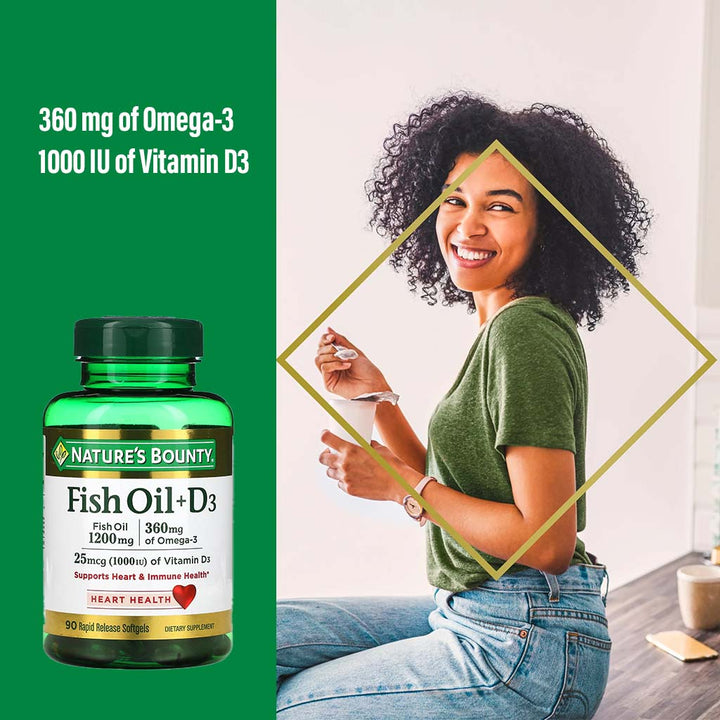 Nature's Bounty 1200mg Fish Oil + 1000IU Vitamin D3 Supplement Softgels, Pack of 90's - Easy Pharmacy LLC