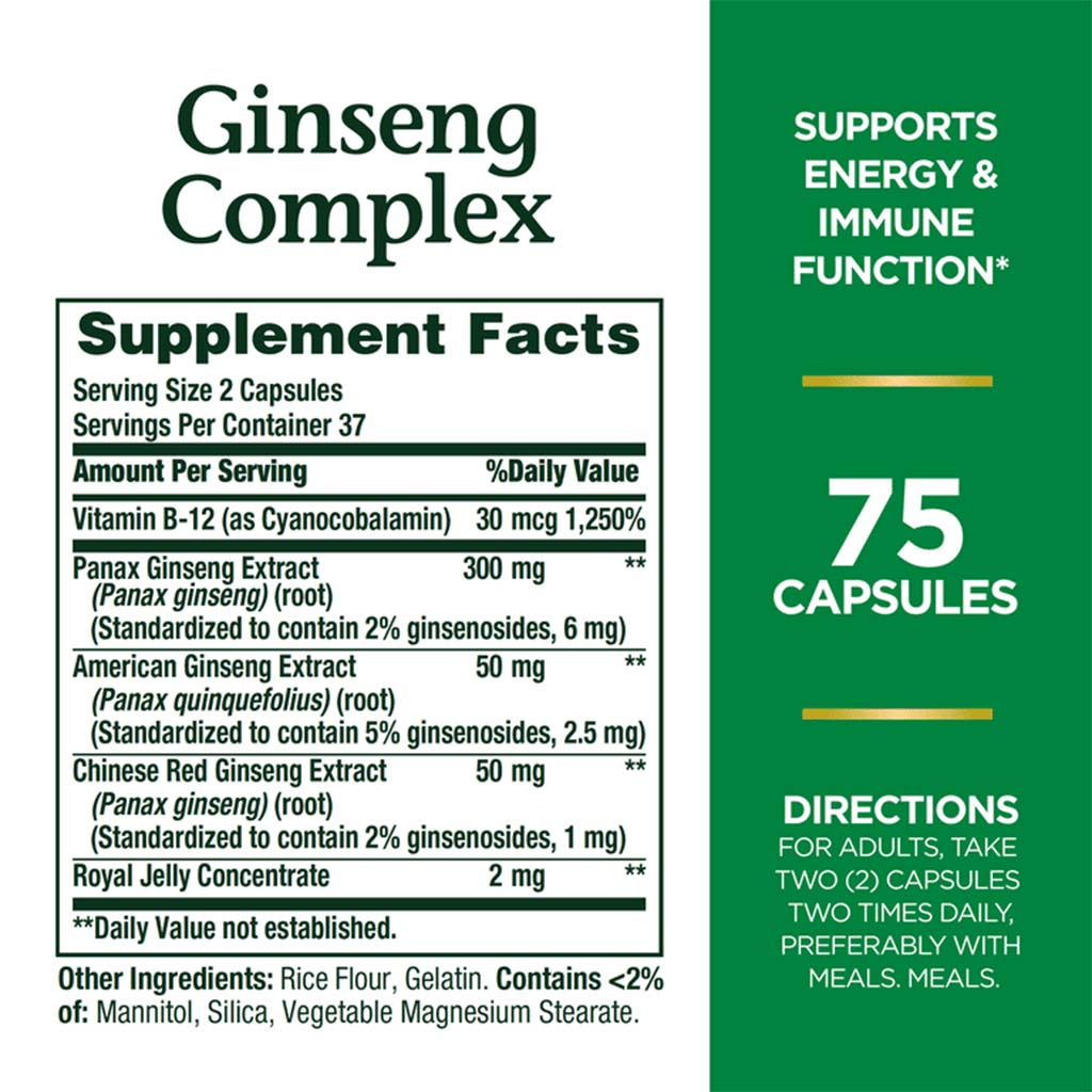 Nature's Bounty Ginseng Complex Capsules 75's - Easy Pharmacy LLC