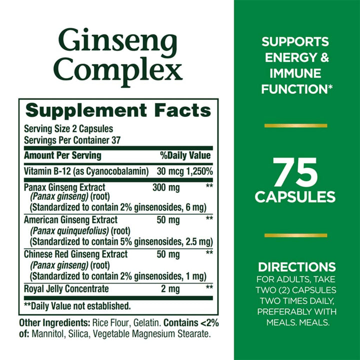 Nature's Bounty Ginseng Complex Capsules 75's - Easy Pharmacy LLC
