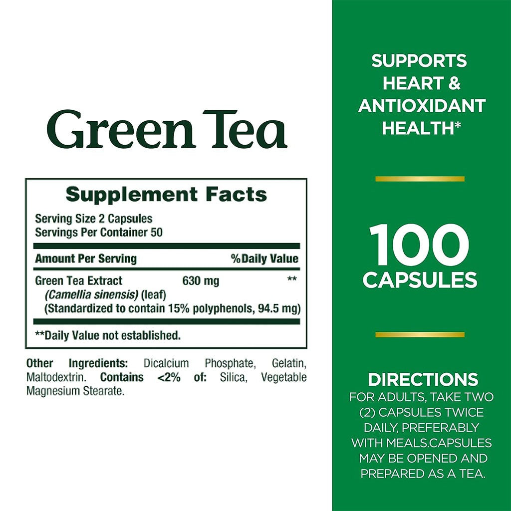 Nature's Bounty Green Tea Extract 315mg Capsules For Antioxidant Support, Pack of 100's - Easy Pharmacy LLC